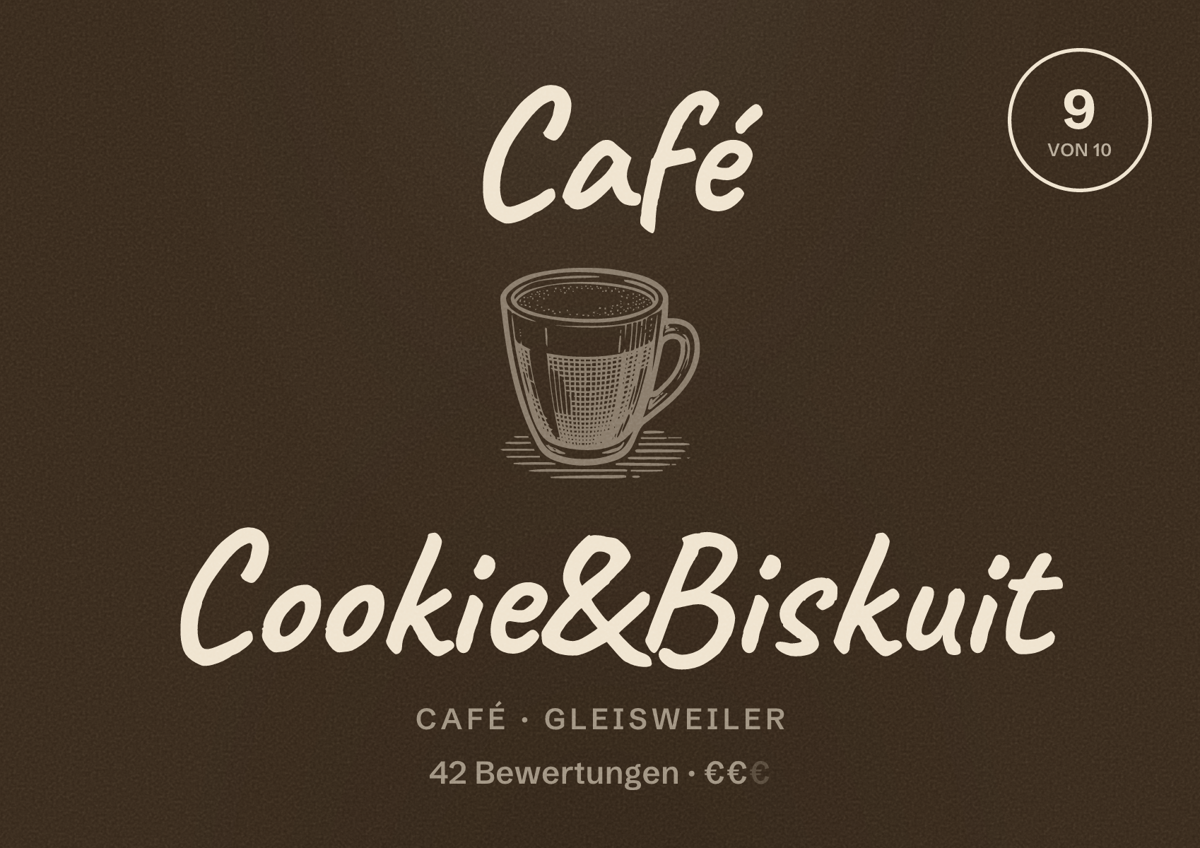 Illustriertes Poster von Café Cookie&Biskuit, Café in Gleisweiler: Bewertung 9 von 10 aus 42 Bewertungen, Preisniveau €€