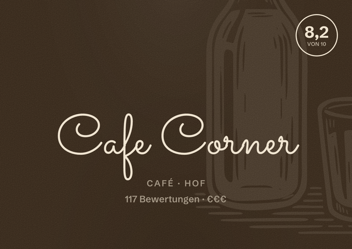 Illustriertes Poster von Cafe Corner, Café in Hof: Bewertung 8,2 von 10 aus 117 Bewertungen, Preisniveau €€€
