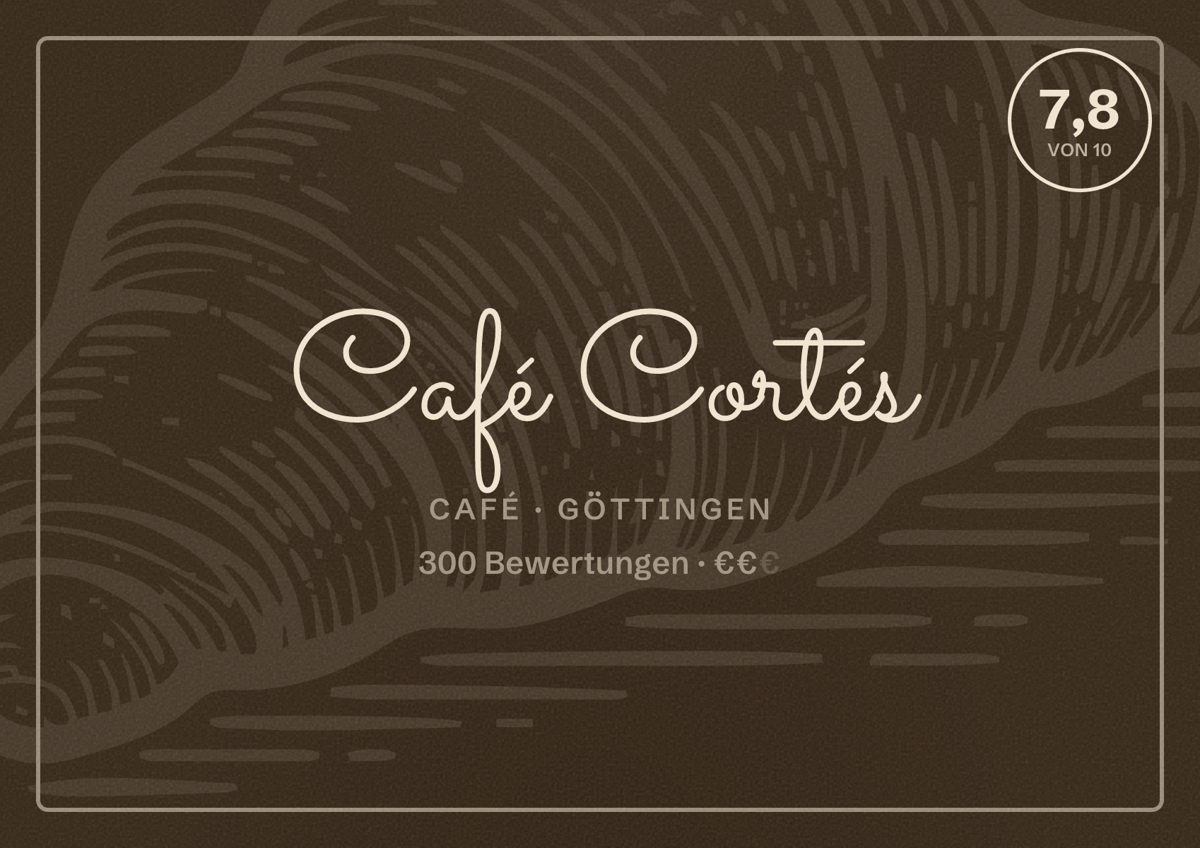 Illustriertes Poster von Café Cortés, Café in Göttingen: Bewertung 7,8 von 10 aus 300 Bewertungen, Preisniveau €€