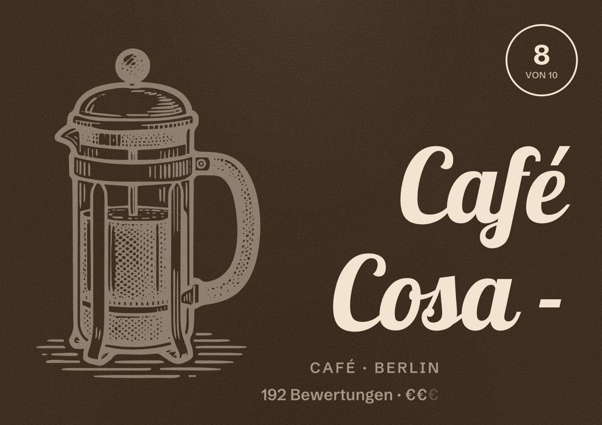 Illustriertes Poster von Café Cosa -, Café in Berlin: Bewertung 8,0 von 10 aus 192 Bewertungen, Preisniveau €€