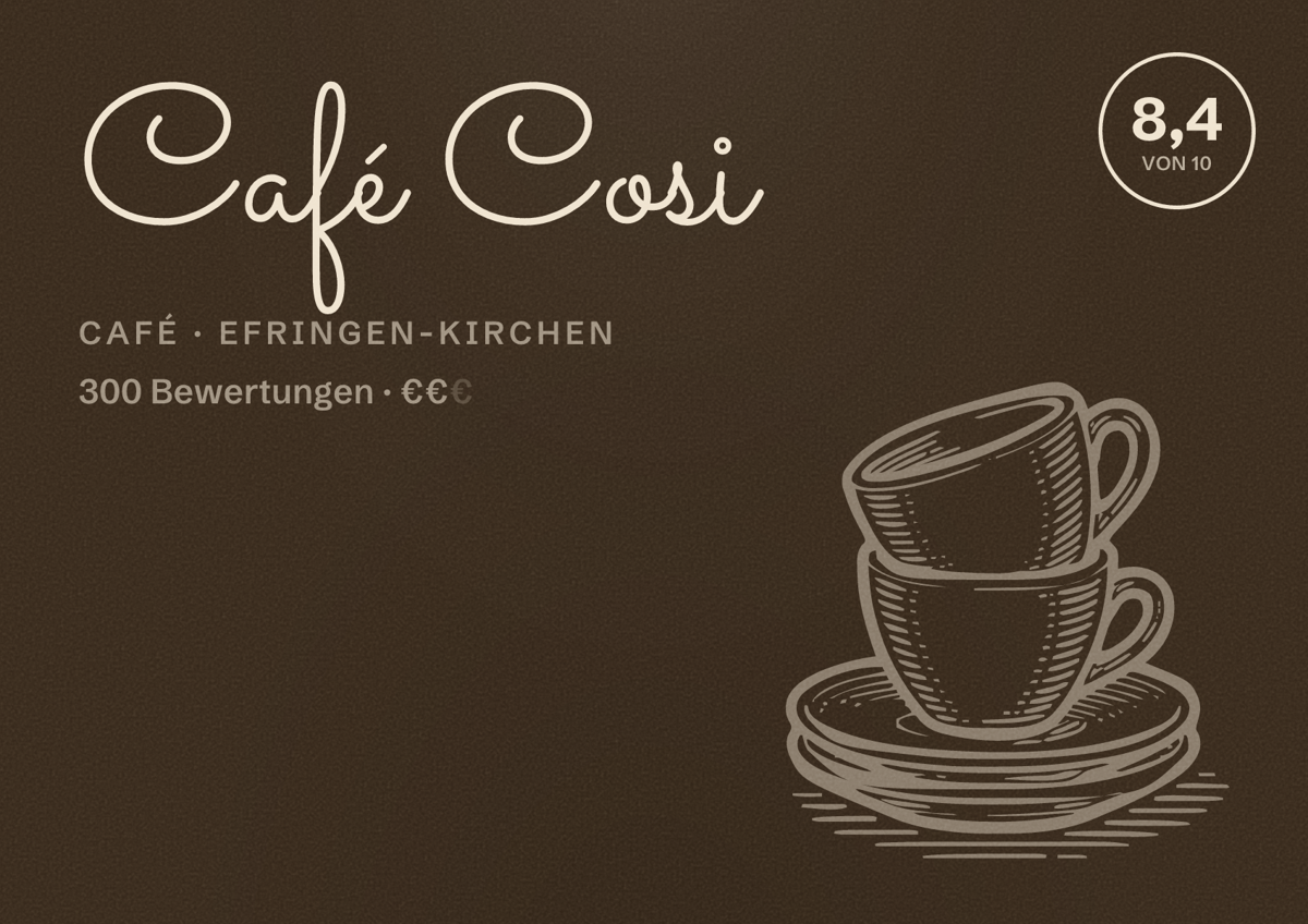 Illustriertes Poster von Café Cosi, Café in Efringen-Kirchen: Bewertung 8,4 von 10 aus 300 Bewertungen, Preisniveau €€