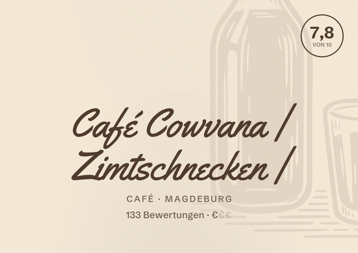 Illustriertes Poster von Café Cowvana | Zimtschnecken |, Café in Magdeburg: Bewertung 7,8 von 10 aus 133 Bewertungen, Preisniveau €