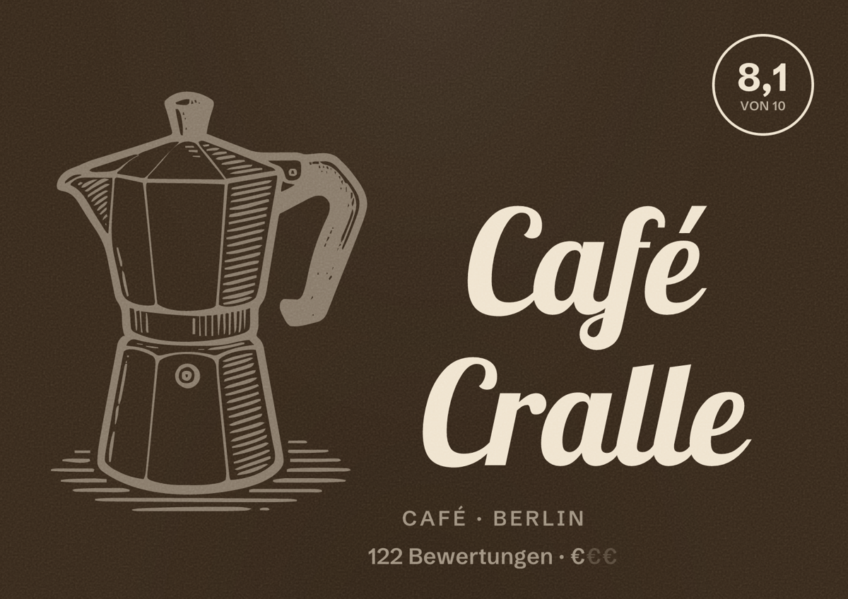 Illustriertes Poster von Café Cralle, Café in Berlin: Bewertung 8,1 von 10 aus 122 Bewertungen, Preisniveau €
