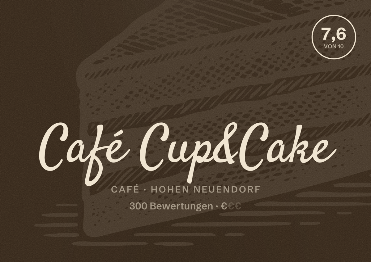 Illustriertes Poster von Café Cup&Cake, Café in Hohen Neuendorf: Bewertung 7,6 von 10 aus 300 Bewertungen, Preisniveau €