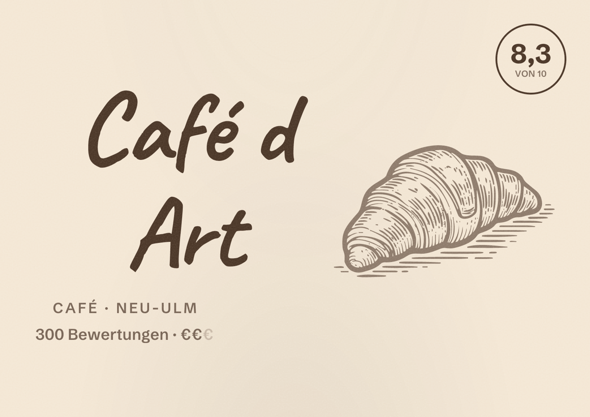 Illustriertes Poster von Café d Art, Café in Neu-Ulm: Bewertung 8,3 von 10 aus 300 Bewertungen, Preisniveau €€