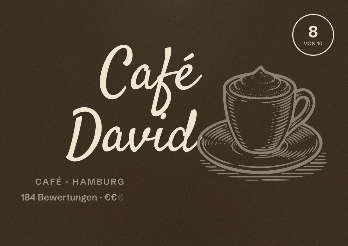 Illustriertes Poster von Café David, Café in Hamburg: Bewertung 8 von 10 aus 184 Bewertungen, Preisniveau €€
