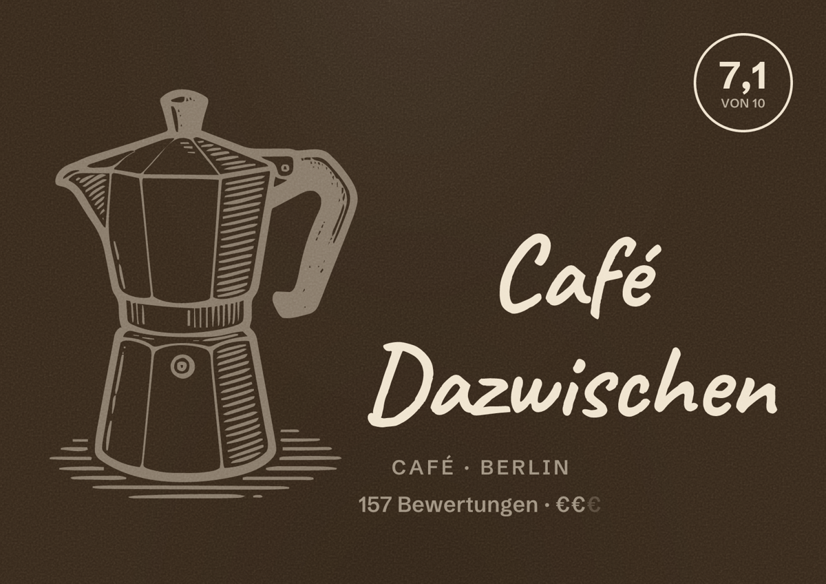 Illustriertes Poster von Café Dazwischen, Café in Berlin: Bewertung 7,1 von 10 aus 157 Bewertungen, Preisniveau €€