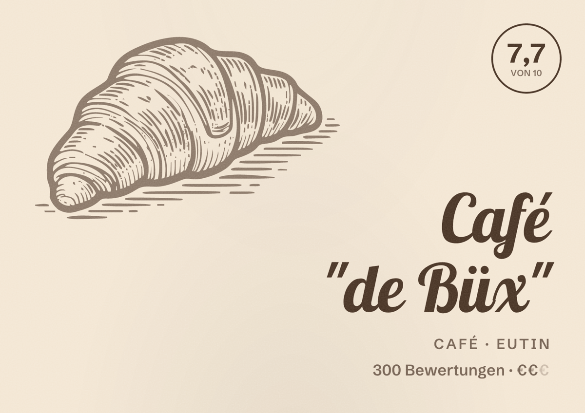 Illustriertes Poster von Café "de Büx", Café in Eutin: Bewertung 7,7 von 10 aus 300 Bewertungen, Preisniveau €€