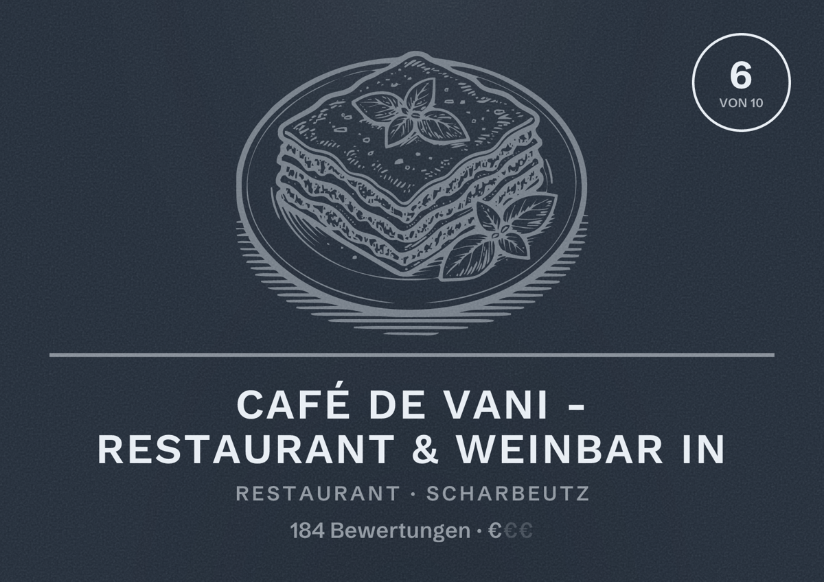 Illustriertes Poster von Café de Vani - Restaurant & Weinbar in, Restaurant in Scharbeutz: Bewertung 6 von 10 aus 184 Bewertungen, Preisniveau €