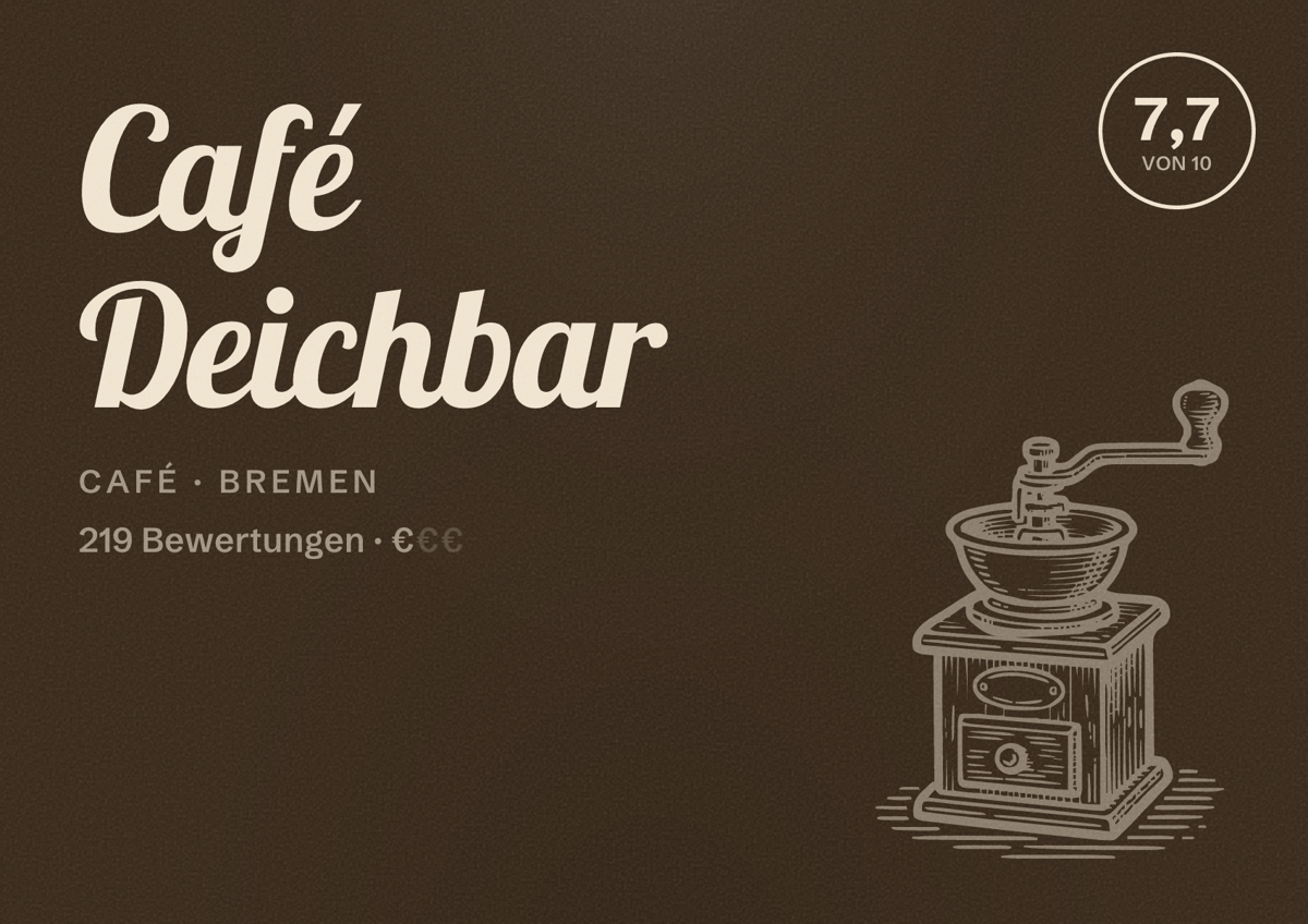 Illustriertes Poster von Café Deichbar, Café in Bremen: Bewertung 7,7 von 10 aus 219 Bewertungen, Preisniveau €