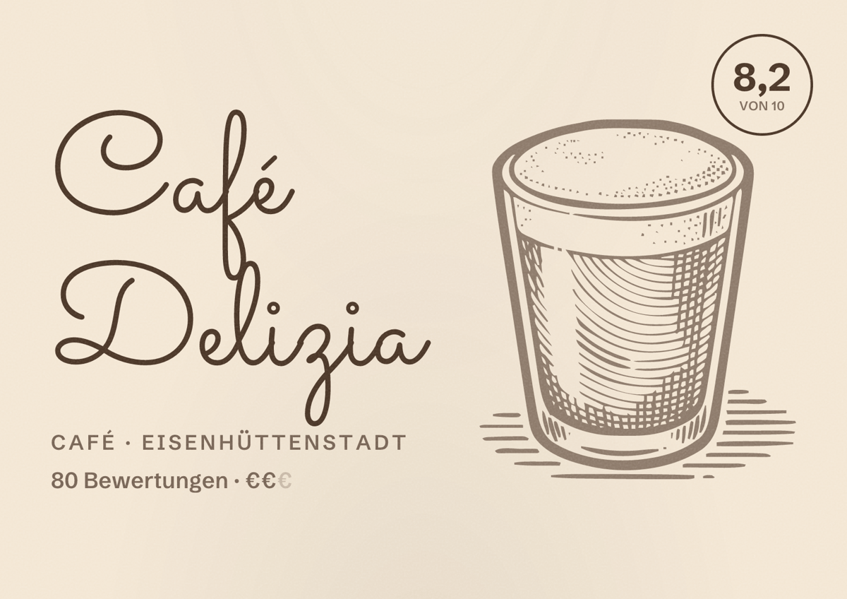 Illustriertes Poster von Café Delizia, Café in Eisenhüttenstadt: Bewertung 8,2 von 10 aus 80 Bewertungen, Preisniveau €€
