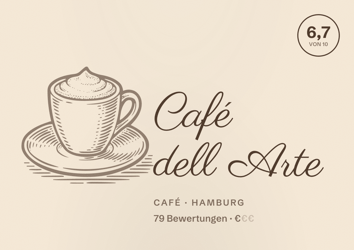 Illustriertes Poster von Café dell Arte, Café in Hamburg: Bewertung 6,7 von 10 aus 79 Bewertungen, Preisniveau €