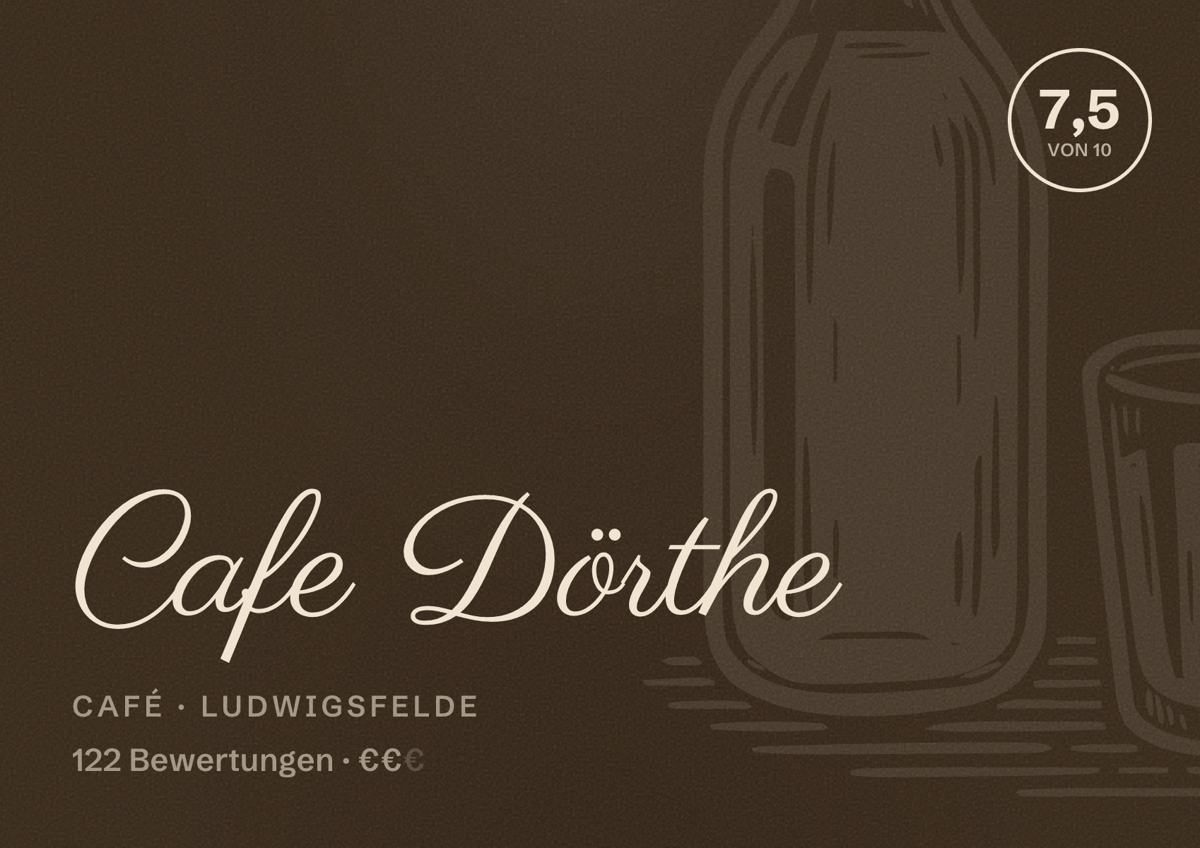 Illustriertes Poster von Cafe Dörthe, Café in Ludwigsfelde: Bewertung 7,5 von 10 aus 122 Bewertungen, Preisniveau €€