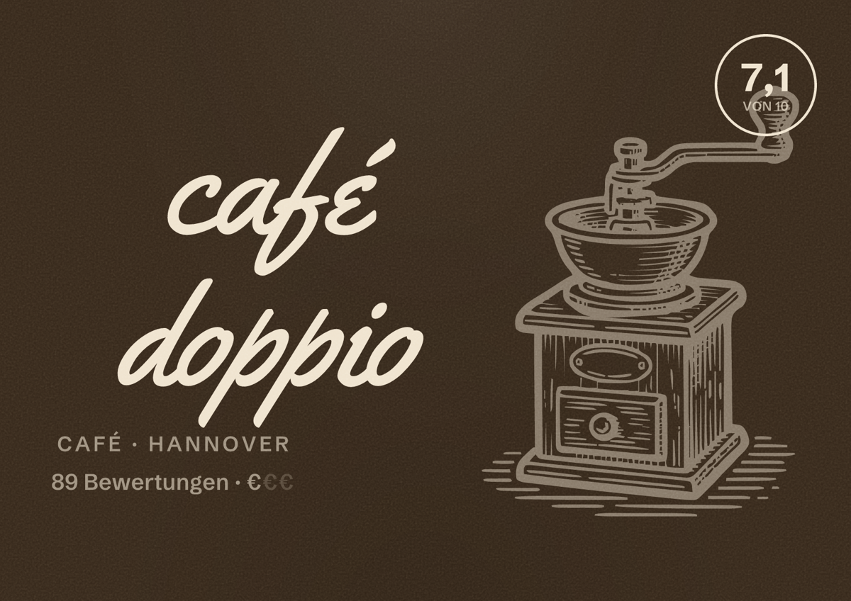Illustriertes Poster von café doppio, Café in Hannover: Bewertung 7,1 von 10 aus 89 Bewertungen, Preisniveau €