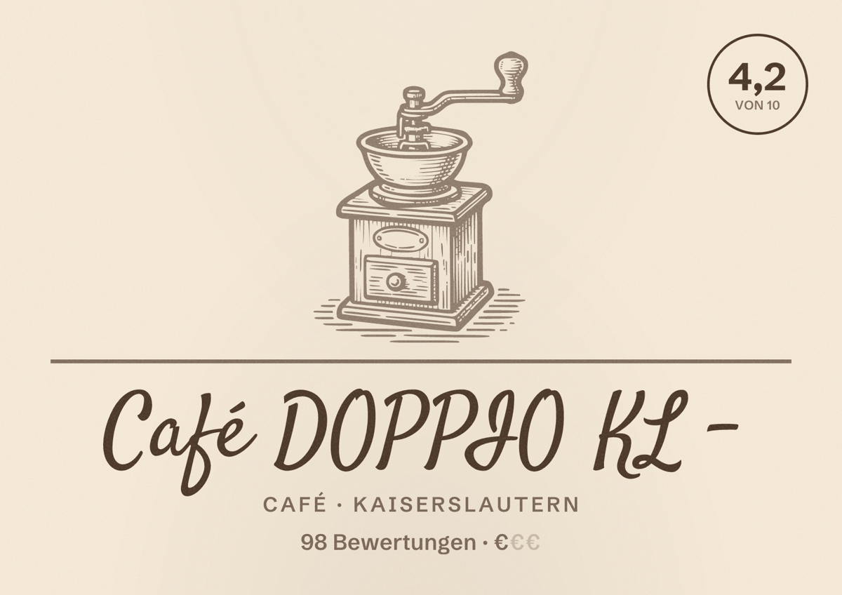 Illustriertes Poster von Café DOPPIO KL -, Café in Kaiserslautern: Bewertung 4,2 von 10 aus 98 Bewertungen, Preisniveau €