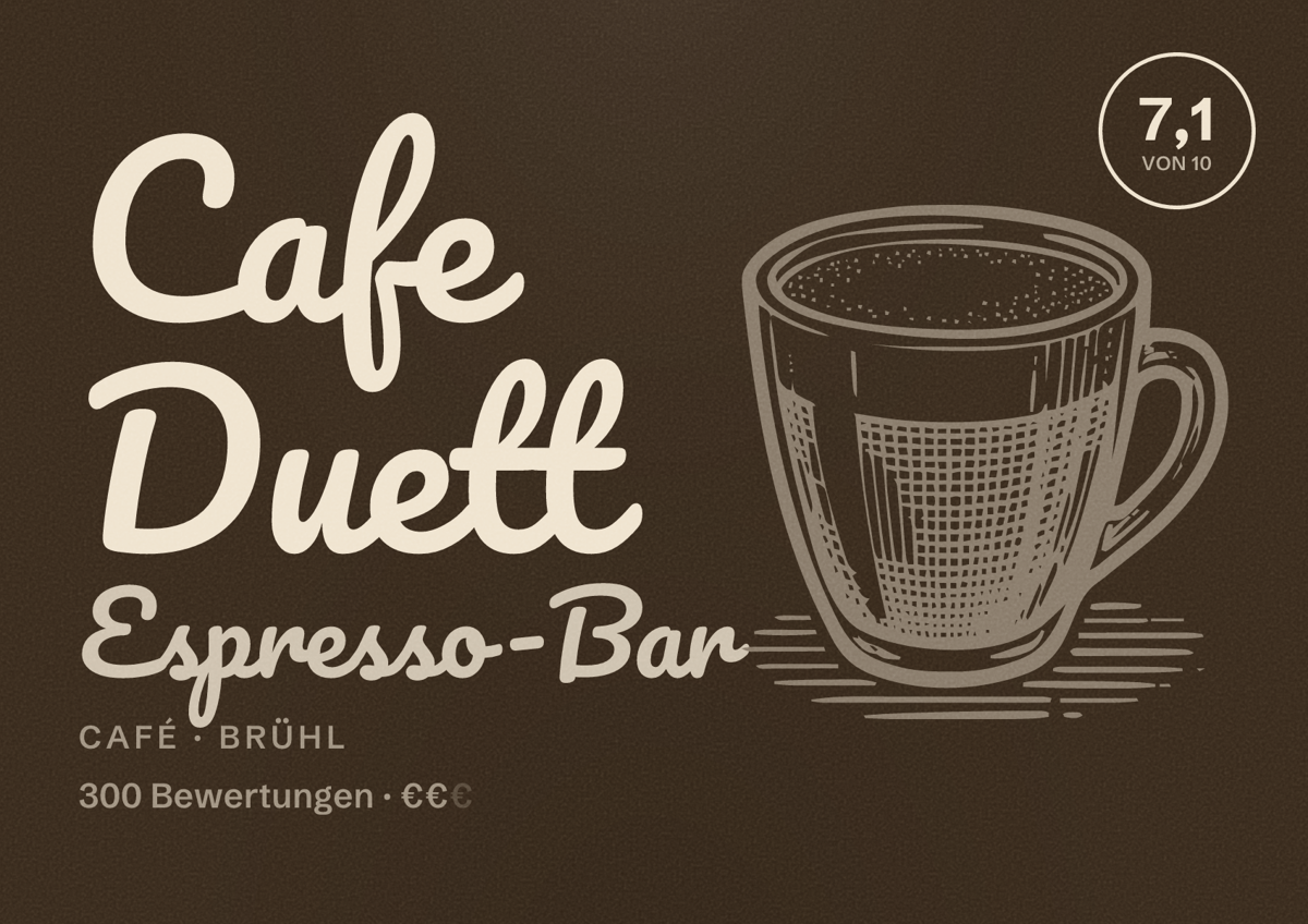 Illustriertes Poster von Cafe Duett Espresso-Bar, Café in Brühl: Bewertung 7,1 von 10 aus 300 Bewertungen, Preisniveau €€