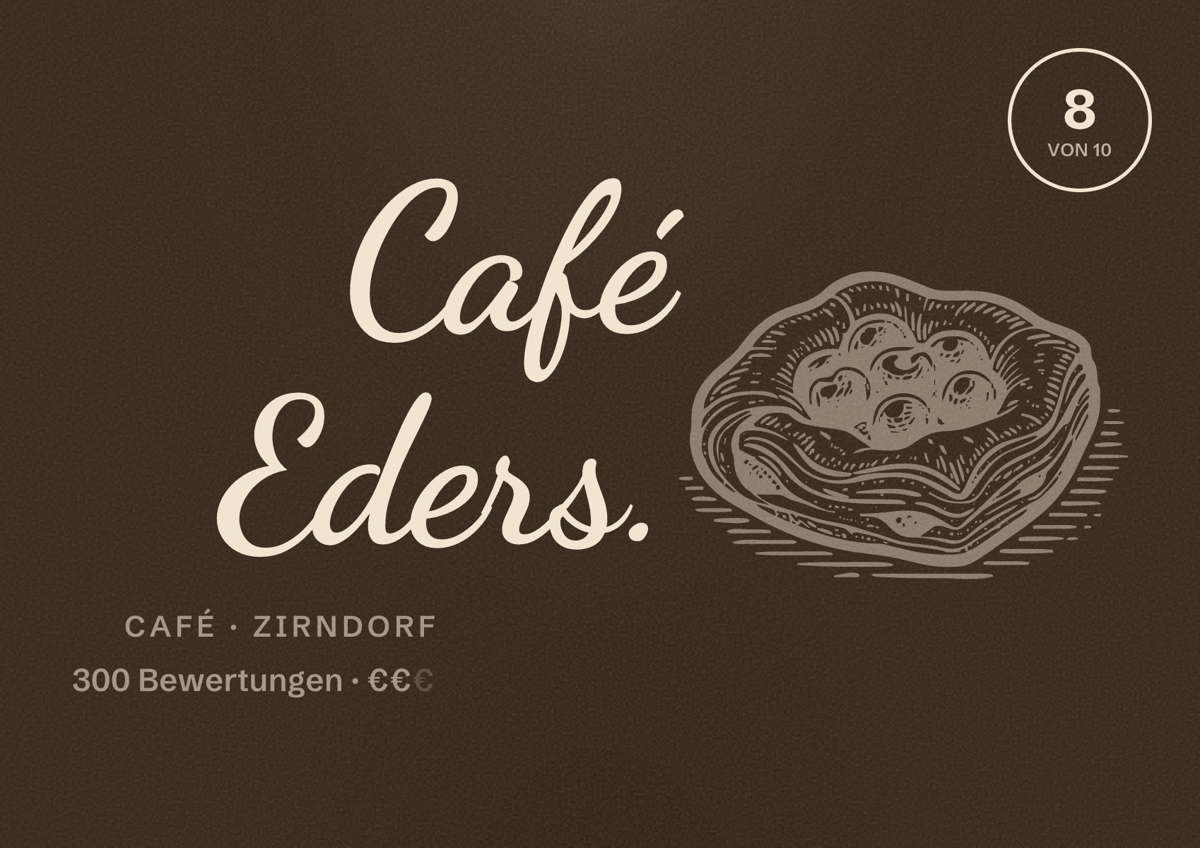 Illustriertes Poster von Café Eders., Café in Zirndorf: Bewertung 8 von 10 aus 300 Bewertungen, Preisniveau €€