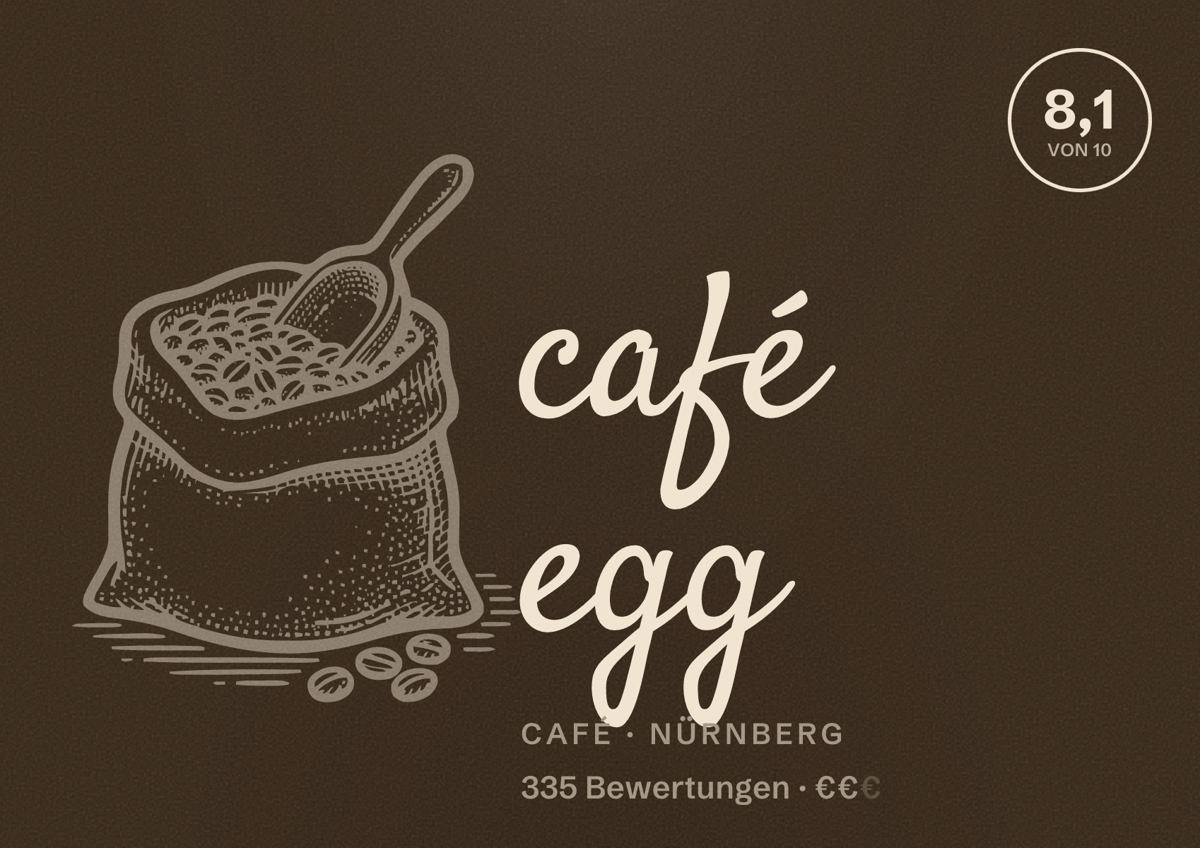 Illustriertes Poster von café egg, Café in Nürnberg: Bewertung 8,1 von 10 aus 335 Bewertungen, Preisniveau €€