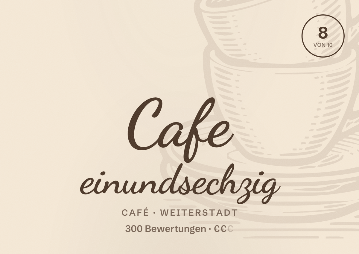 Illustriertes Poster von Cafe einundsechzig, Café in Weiterstadt: Bewertung 8 von 10 aus 300 Bewertungen, Preisniveau €€