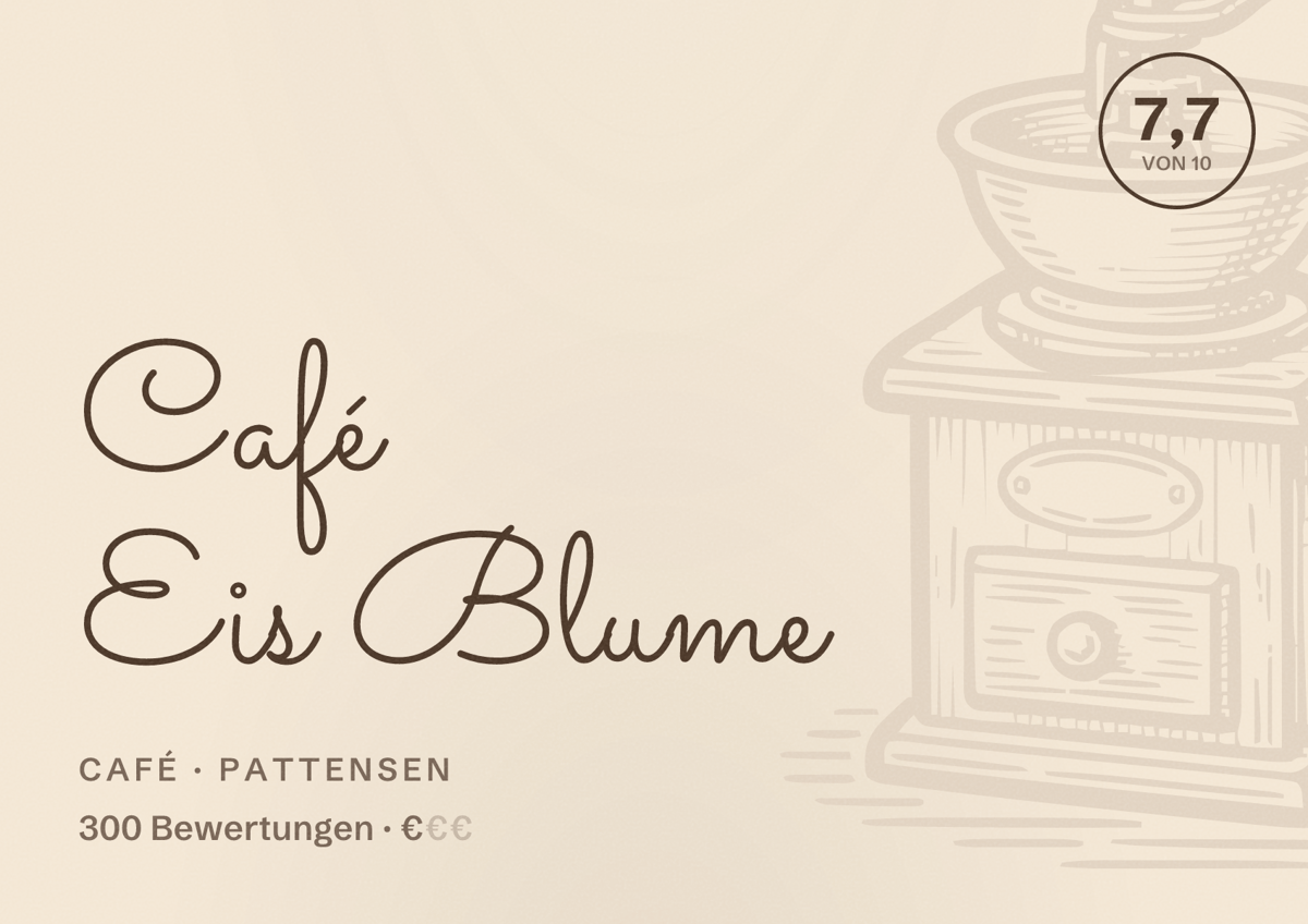 Illustriertes Poster von Café Eis Blume, Café in Pattensen: Bewertung 7,7 von 10 aus 300 Bewertungen, Preisniveau €