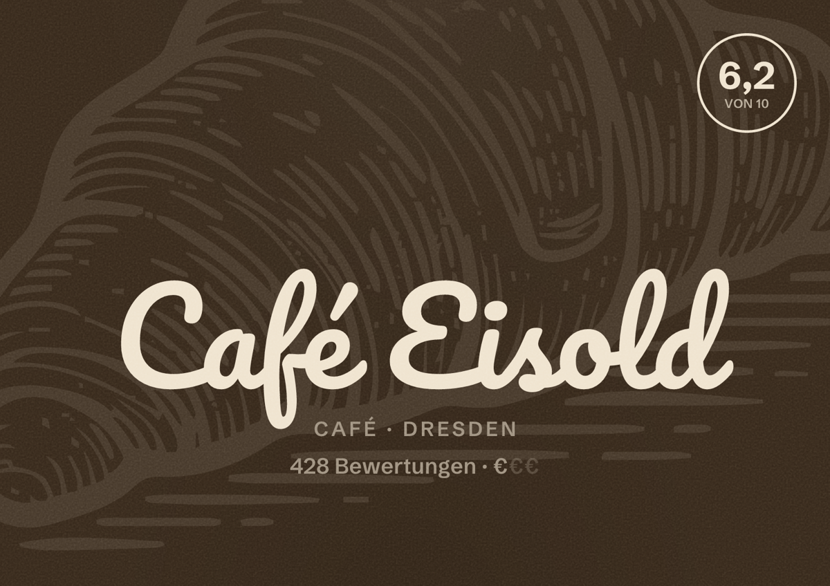 Illustriertes Poster von Café Eisold, Café in Dresden: Bewertung 6,2 von 10 aus 428 Bewertungen, Preisniveau €