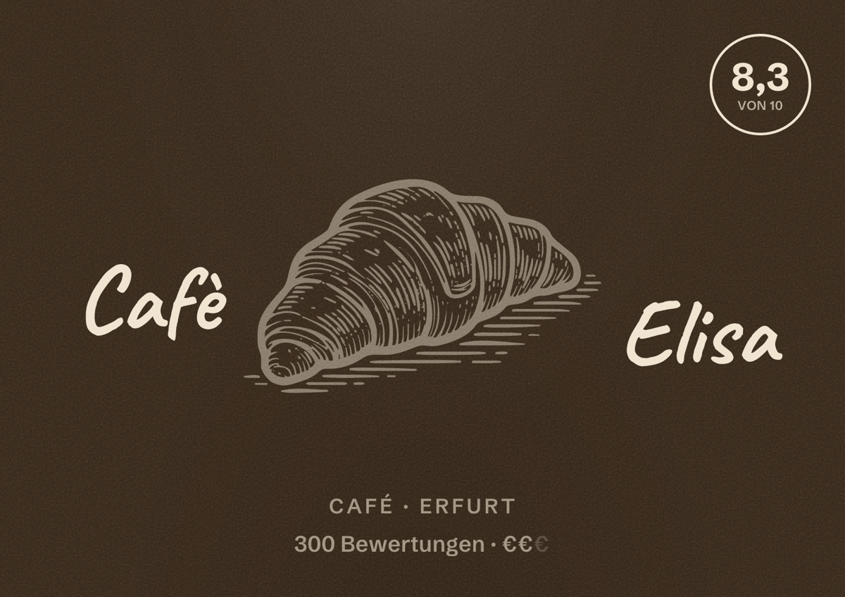 Illustriertes Poster von Cafè Elisa, Café in Erfurt: Bewertung 8,3 von 10 aus 300 Bewertungen, Preisniveau €€