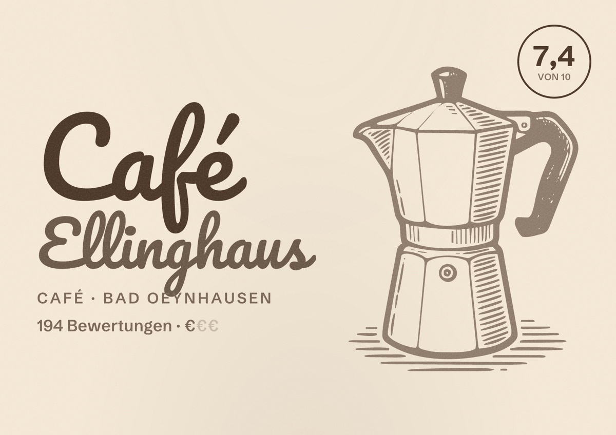 Illustriertes Poster von Café Ellinghaus, Café in Bad Oeynhausen: Bewertung 7,4 von 10 aus 194 Bewertungen, Preisniveau €