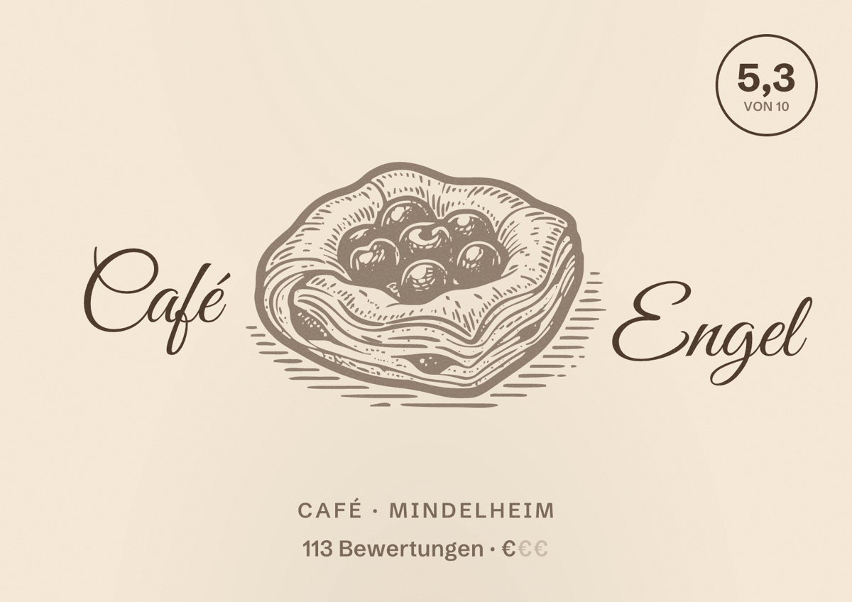 Illustriertes Poster von Café Engel, Café in Mindelheim: Bewertung 5,3 von 10 aus 113 Bewertungen, Preisniveau €
