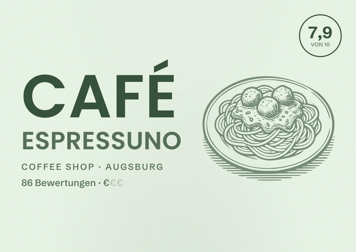 Illustriertes Poster von Café EspressUno, Coffee Shop in Augsburg: Bewertung 7,9 von 10 aus 86 Bewertungen, Preisniveau €