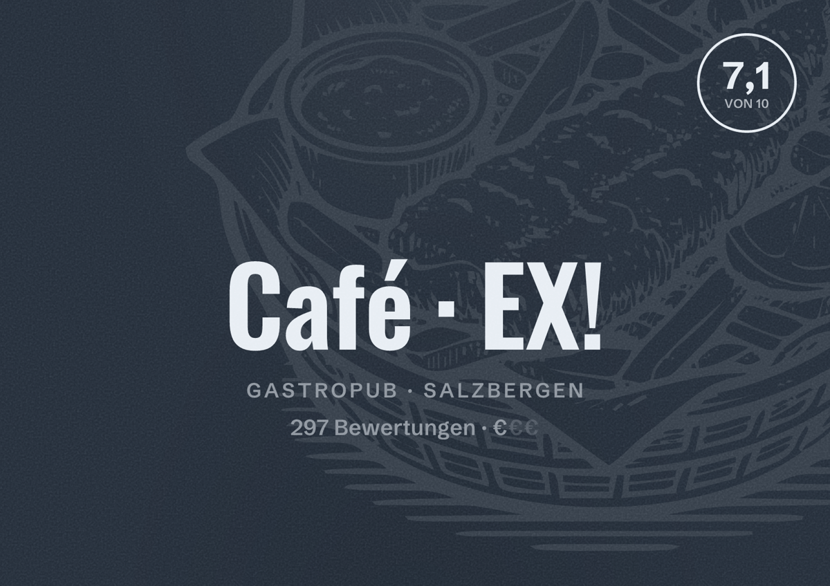 Illustriertes Poster von Café EX!, Gastropub in Salzbergen: Bewertung 7,1 von 10 aus 297 Bewertungen, Preisniveau €