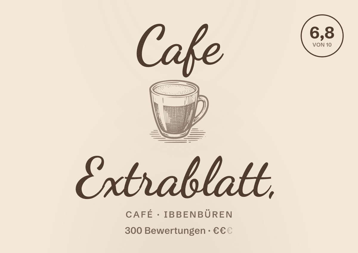 Illustriertes Poster von Cafe Extrablatt,, Café in Ibbenbüren: Bewertung 6,8 von 10 aus 300 Bewertungen, Preisniveau €€