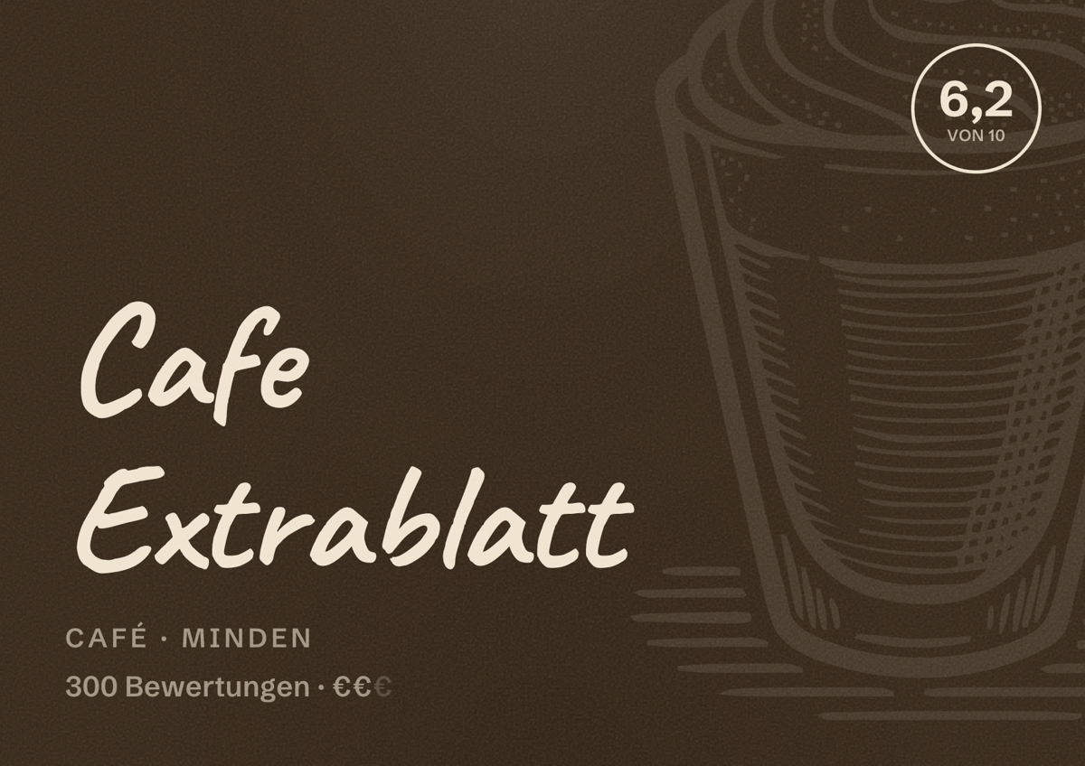 Illustriertes Poster von Cafe Extrablatt, Café in Minden: Bewertung 6,2 von 10 aus 300 Bewertungen, Preisniveau €€