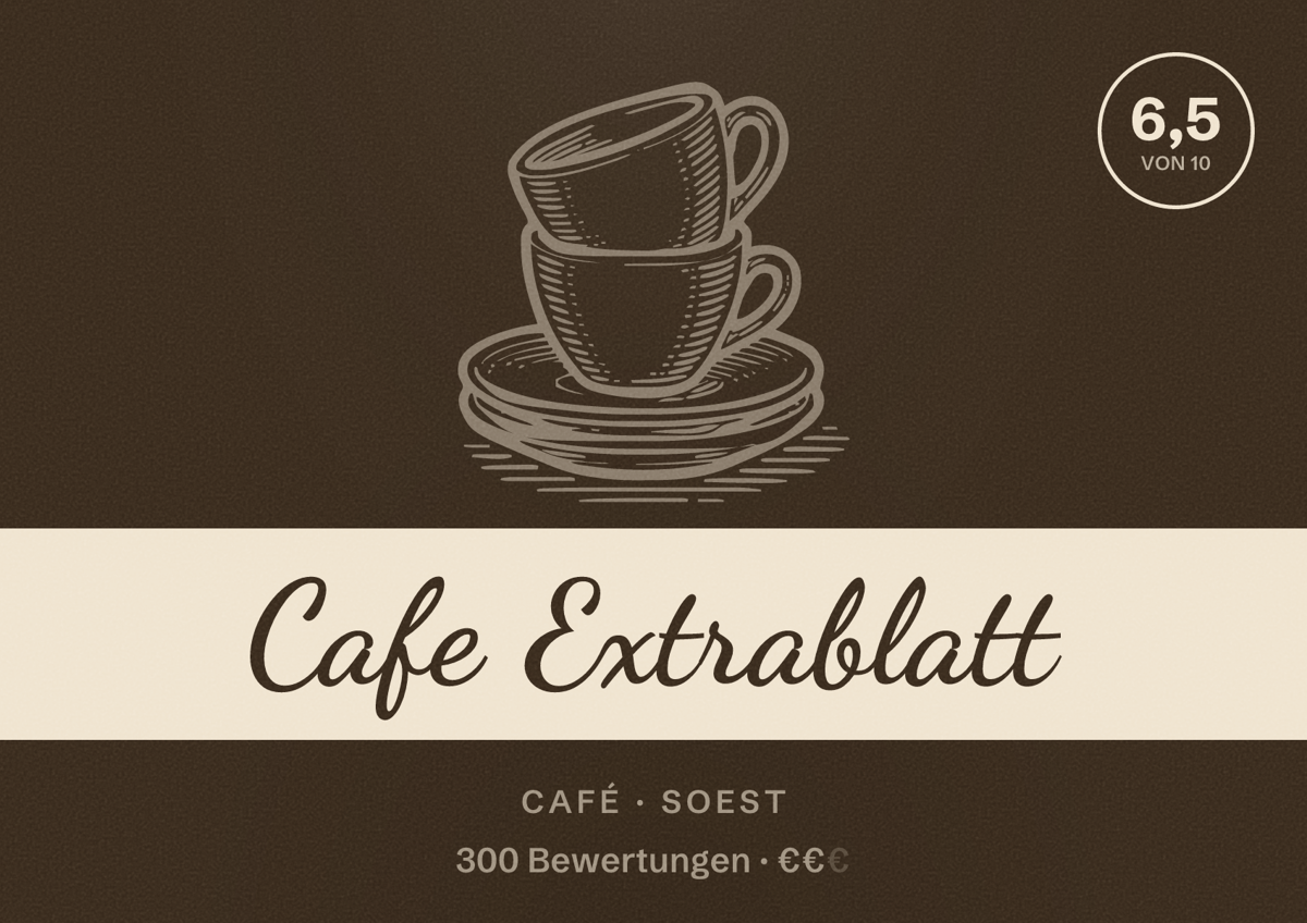 Illustriertes Poster von Cafe Extrablatt, Café in Soest: Bewertung 6,5 von 10 aus 300 Bewertungen, Preisniveau €€