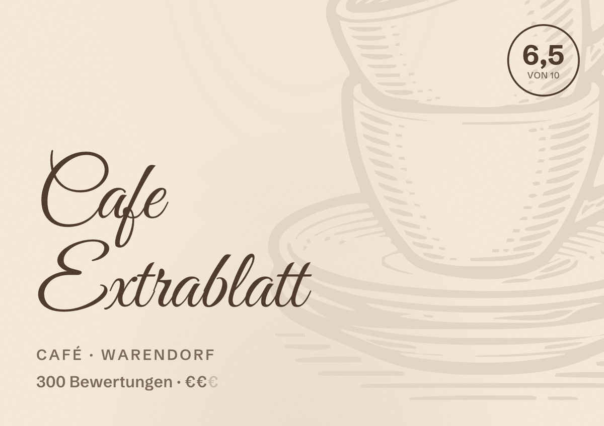 Illustriertes Poster von Cafe Extrablatt, Café in Warendorf: Bewertung 6,5 von 10 aus 300 Bewertungen, Preisniveau €€