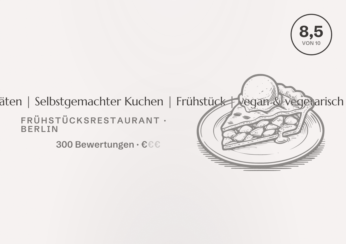 Illustriertes Poster von Café Fatma & Frieda | Kaffeespezialitäten | Selbstgemachter Kuchen | Frühstück | vegan & vegetarisch | Reuterkiez, Frühstücksrestaurant in Berlin: Bewertung 8,5 von 10 aus 300 Bewertungen, Preisniveau €