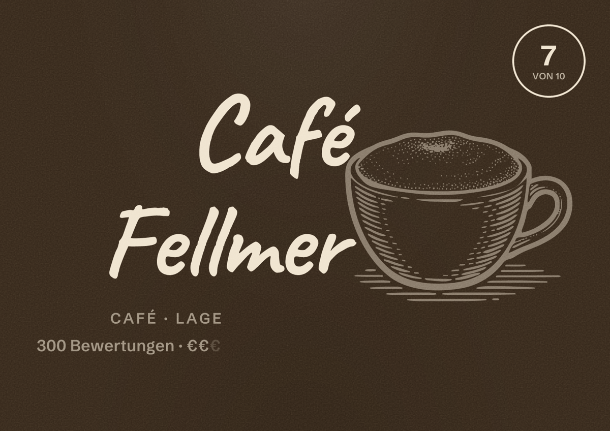 Illustriertes Poster von Café Fellmer, Café in Lage: Bewertung 7 von 10 aus 300 Bewertungen, Preisniveau €€