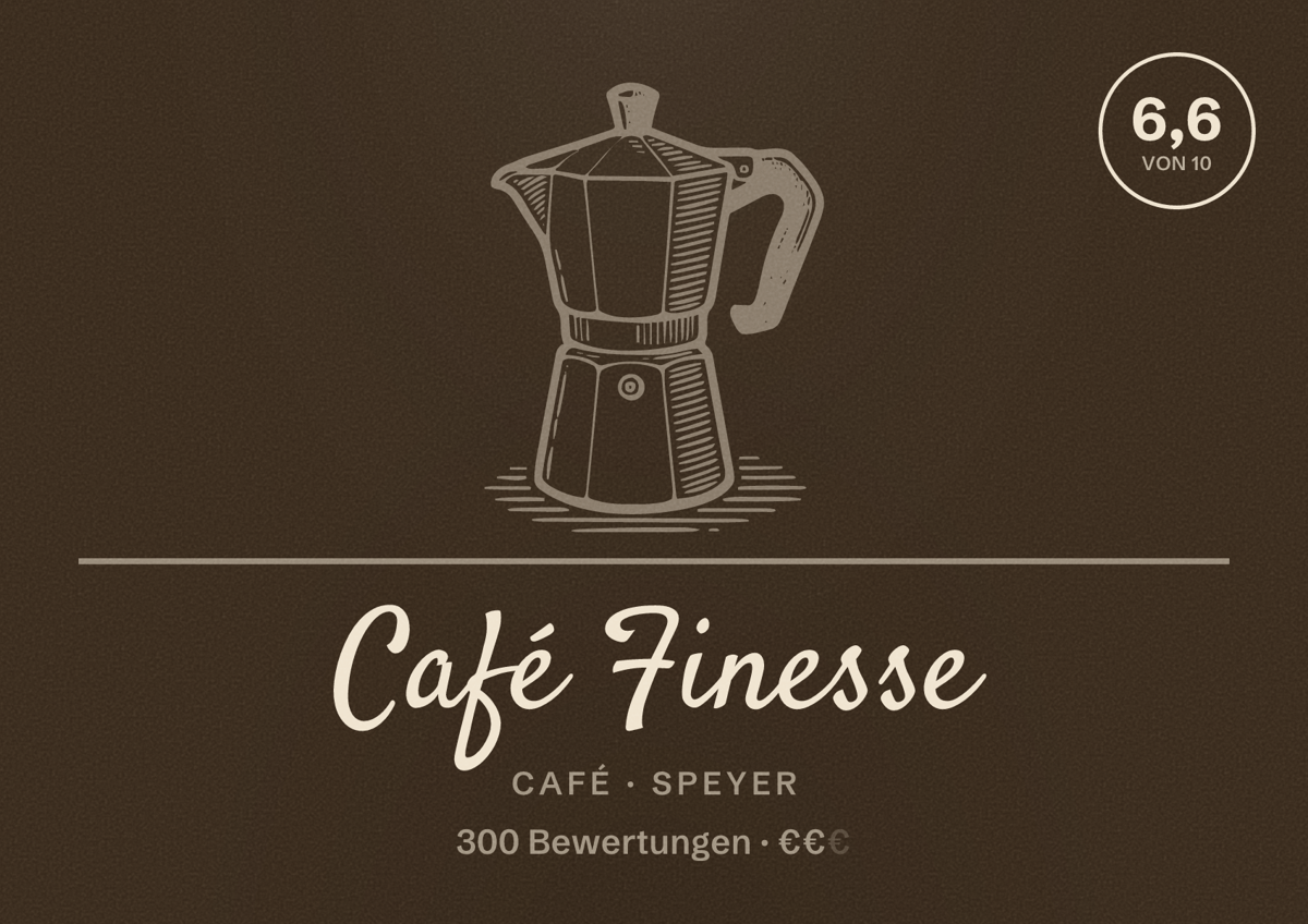 Illustriertes Poster von Café Finesse, Café in Speyer: Bewertung 6,6 von 10 aus 300 Bewertungen, Preisniveau €€
