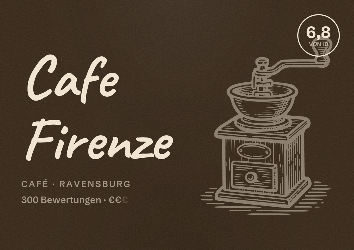 Illustriertes Poster von Cafe Firenze, Café in Ravensburg: Bewertung 6,8 von 10 aus 300 Bewertungen, Preisniveau €€