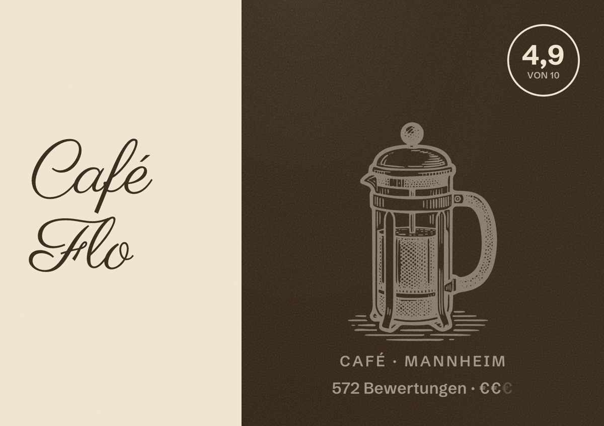 Illustriertes Poster von Café Flo, Café in Mannheim: Bewertung 4,9 von 10 aus 572 Bewertungen, Preisniveau €€