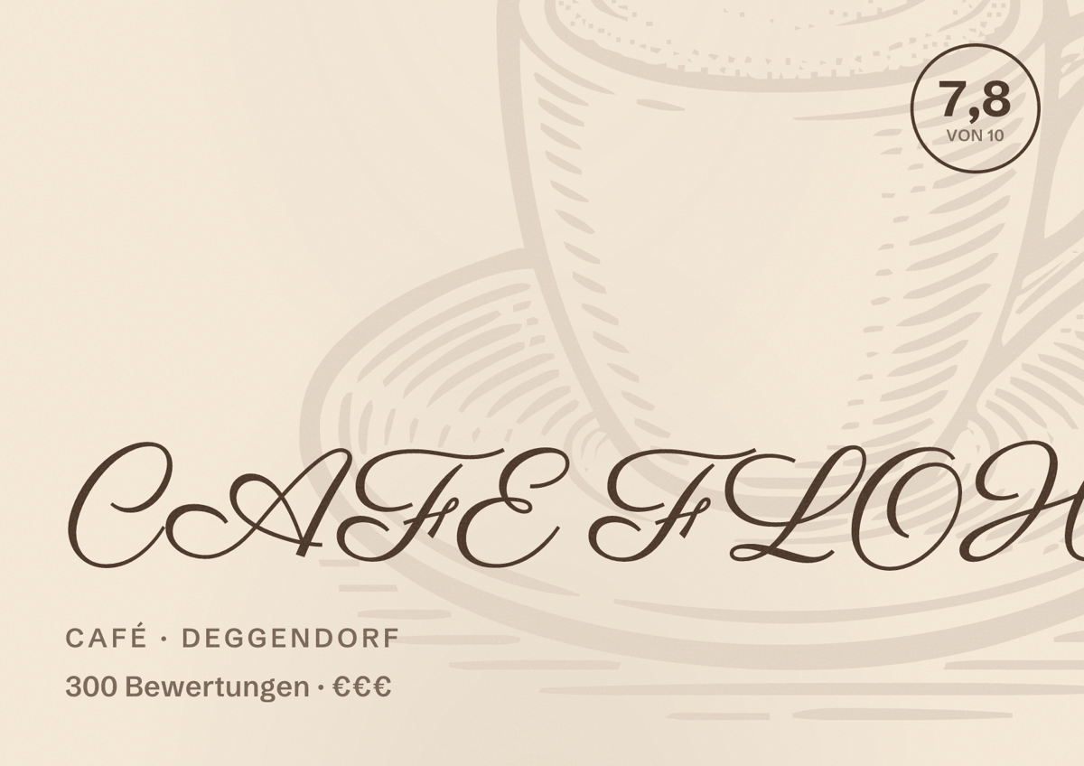 Illustriertes Poster von CAFE FLOH, Café in Deggendorf: Bewertung 7,8 von 10 aus 300 Bewertungen, Preisniveau €€€