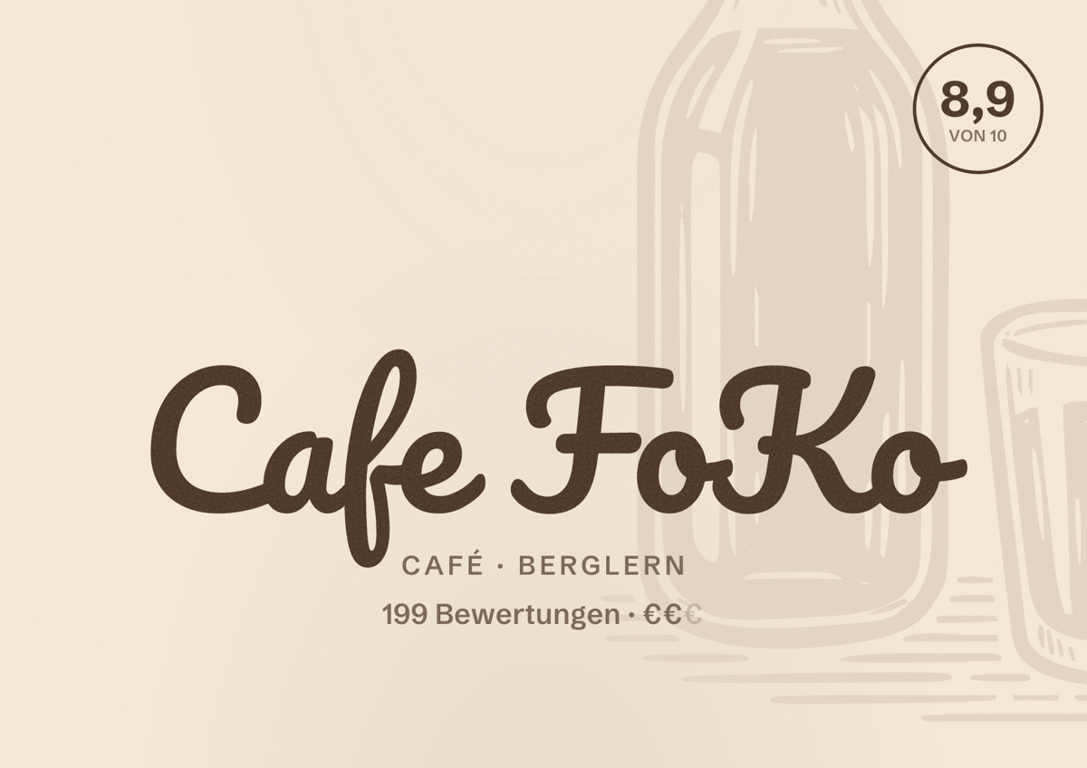 Illustriertes Poster von Cafe FoKo, Café in Berglern: Bewertung 8,9 von 10 aus 199 Bewertungen, Preisniveau €€