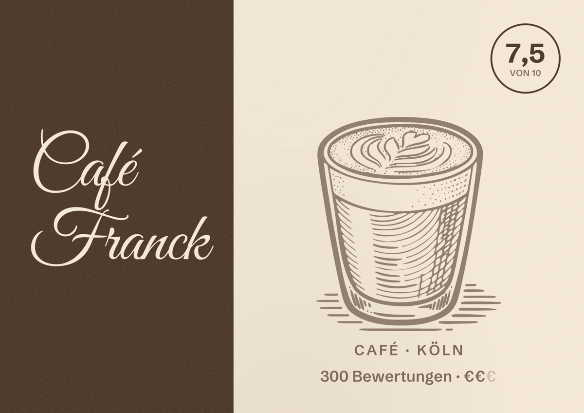 Illustriertes Poster von Café Franck, Café in Köln: Bewertung 7,5 von 10 aus 300 Bewertungen, Preisniveau €€