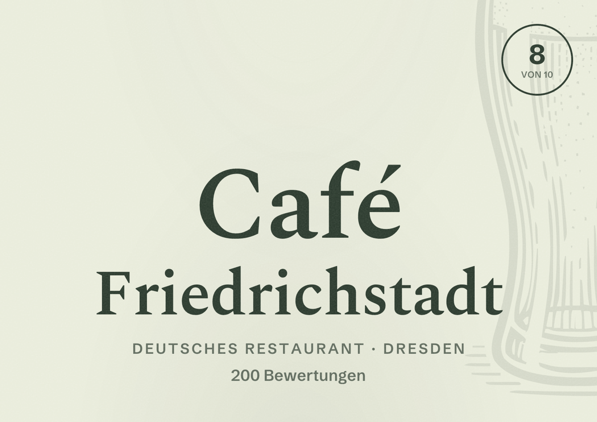 Illustriertes Poster von Café Friedrichstadt, Deutsches Restaurant in Dresden: Bewertung 8 von 10 aus 200 Bewertungen