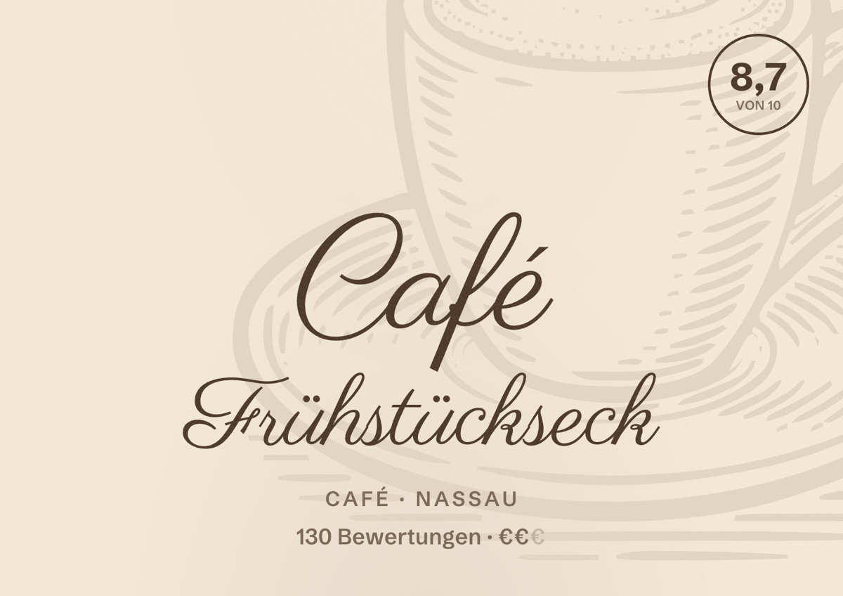 Illustriertes Poster von Café Frühstückseck, Café in Nassau: Bewertung 8,7 von 10 aus 130 Bewertungen, Preisniveau €€