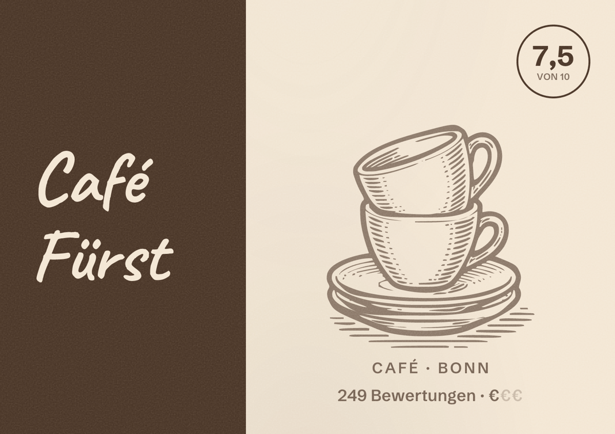 Illustriertes Poster von Café Fürst, Café in Bonn: Bewertung 7,5 von 10 aus 249 Bewertungen, Preisniveau €