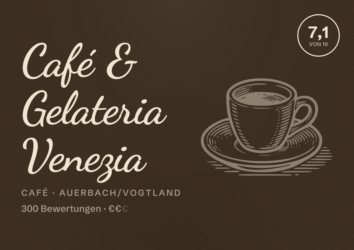 Illustriertes Poster von Café & Gelateria Venezia, Café in Auerbach/Vogtland: Bewertung 7,1 von 10 aus 300 Bewertungen, Preisniveau €€