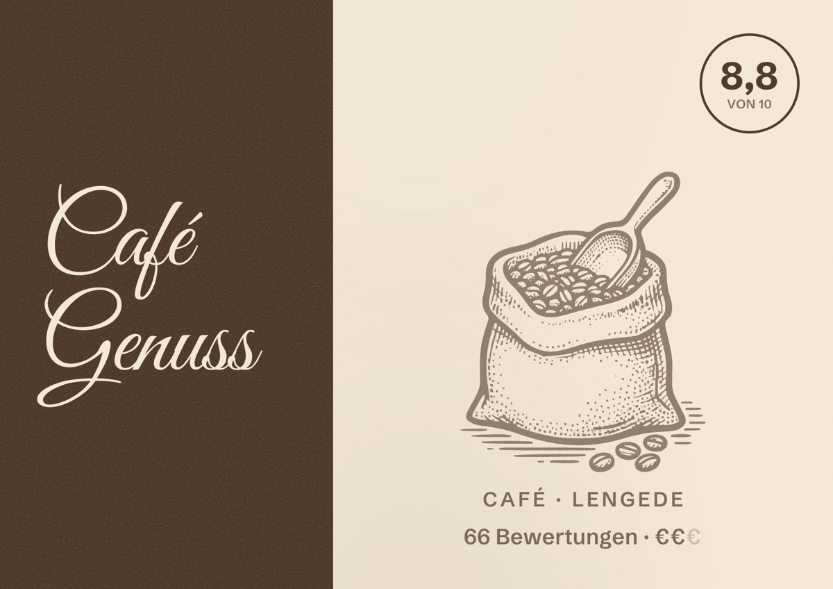 Illustriertes Poster von Café Genuss, Café in Lengede: Bewertung 8,8 von 10 aus 66 Bewertungen, Preisniveau €€