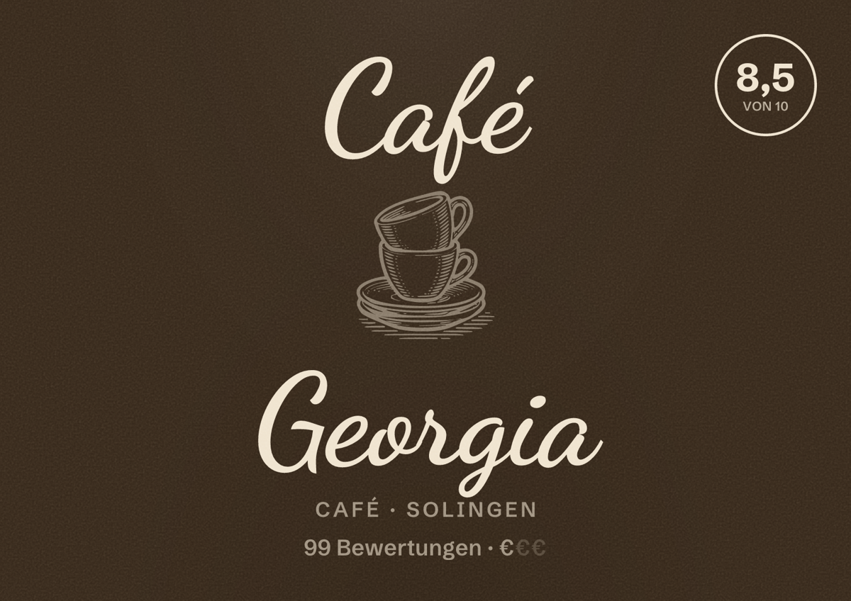 Illustriertes Poster von Café Georgia, Café in Solingen: Bewertung 8,5 von 10 aus 99 Bewertungen, Preisniveau €