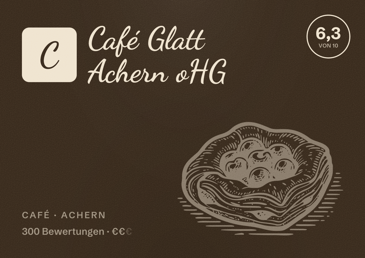 Illustriertes Poster von Café Glatt Achern oHG, Café in Achern: Bewertung 6,3 von 10 aus 300 Bewertungen, Preisniveau €€