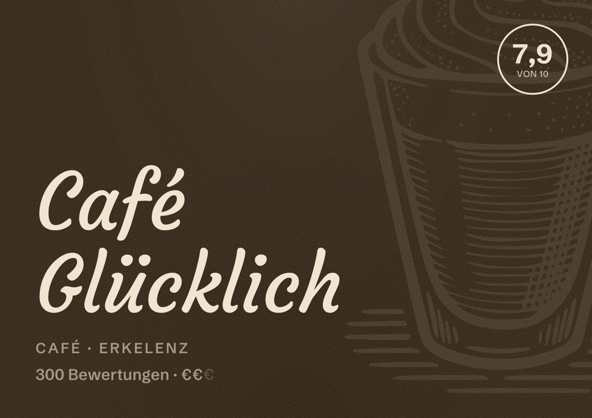 Illustriertes Poster von Café Glücklich, Café in Erkelenz: Bewertung 7,9 von 10 aus 300 Bewertungen, Preisniveau €€